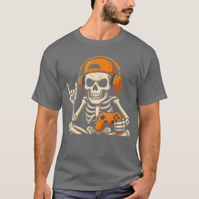 Camiseta Boys Halloween Skeleton Gamer Video Gamingeenage M (Anverso)