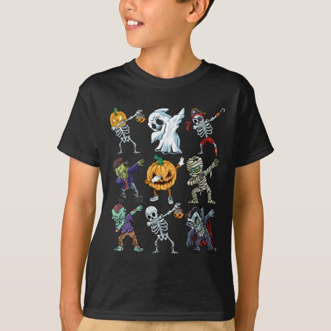 Camiseta Boys Halloween Skeleton Jack O Lantern Zombie Dab (Anverso)