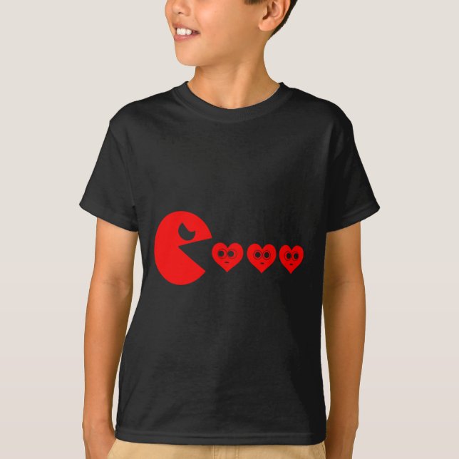 Camiseta Boys Kids Valentines Day Hearts Eating Funny Gamer (Anverso)