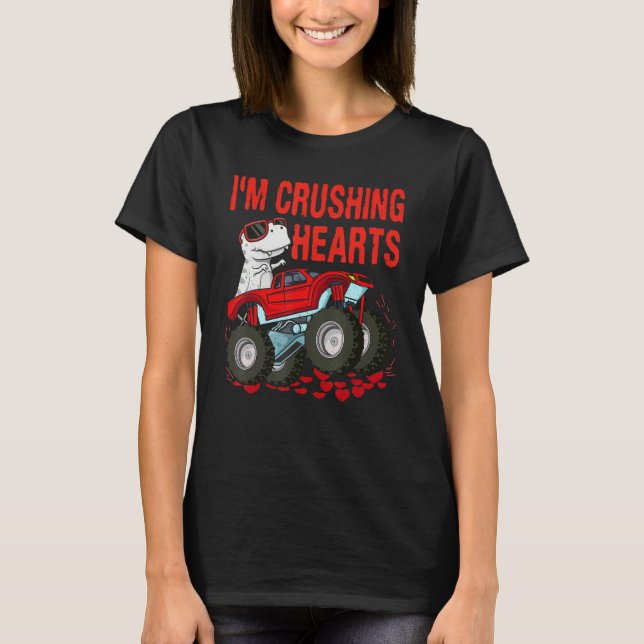 Camiseta Boys Kids Valentines Day I Crush Hearts Funny Dino (Anverso)