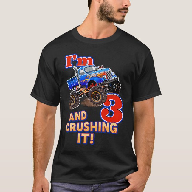 Camiseta Boys Monster Truck Cumpleaños Tengo 3 años y aplas (Anverso)