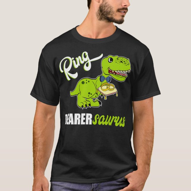 Camiseta Boys Ring Bearer Diseño Dinosaur Rex Boda (Anverso)