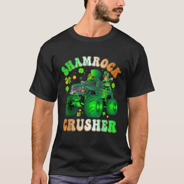 Camiseta Boys Saint Patricks Day Monster Truck Shamrock Cru (Anverso)