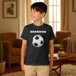 Camiseta Boys Soccer Ball Black Stylish Custom Name Kids