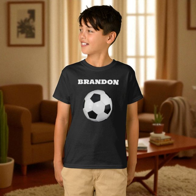 Camiseta Boys Soccer Ball Black Stylish Custom Name Kids (Subido por el creador)