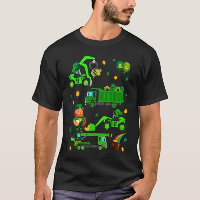 Camiseta Boys St Patricks Day Crane Truck Construction Todd (Anverso)