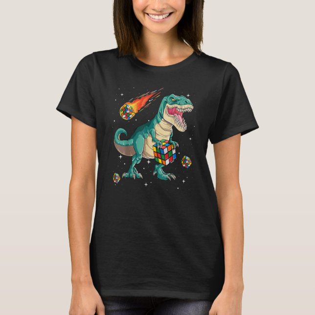 Camiseta Boys T Rex Speed Cubing Cube Math Puzzle Dinosaur (Anverso)