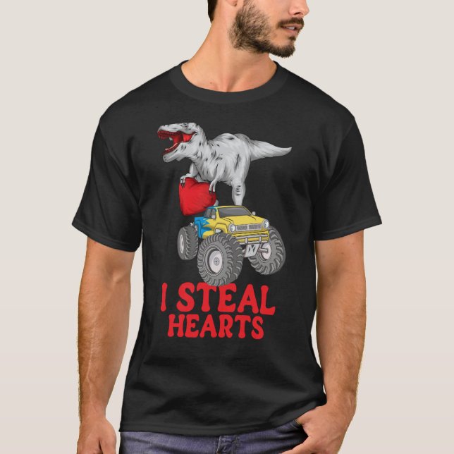 Camiseta Boys Valentines Day Kids Dinosaur rex I Steal Hear (Anverso)