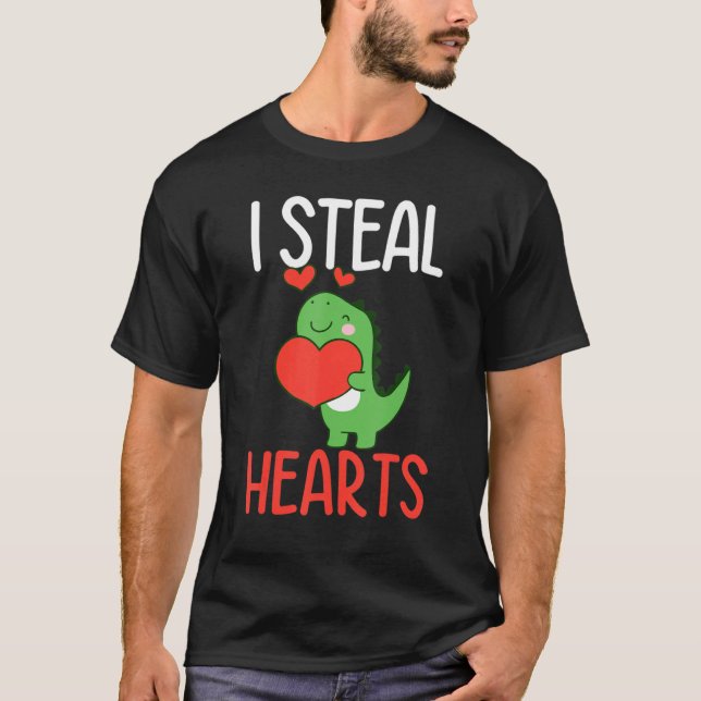Camiseta Boys Valentines Day Kids Trex I Steal Hearts (Anverso)