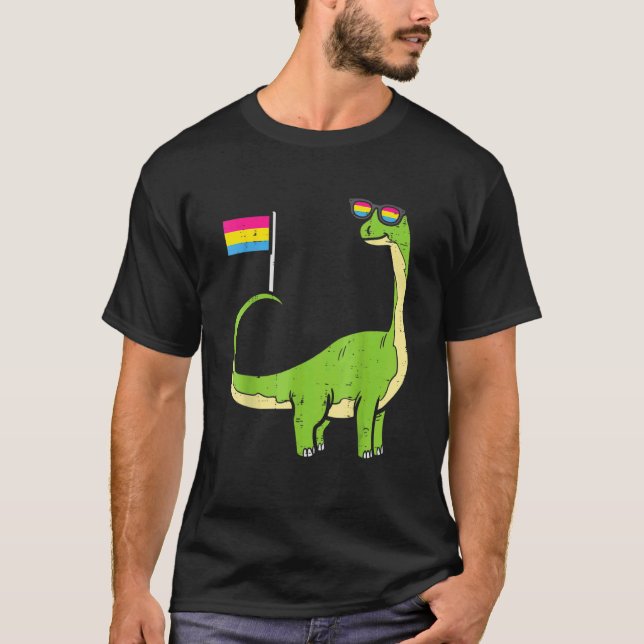 Camiseta Brachiosaurus Bandera Pansexual Pan Pride DInosaur (Anverso)