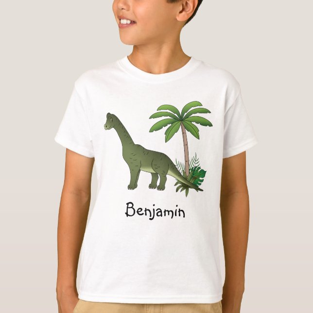 Camiseta Brachiosaurus Cute Y Árbol De Palma Con Nombre De  (Anverso)