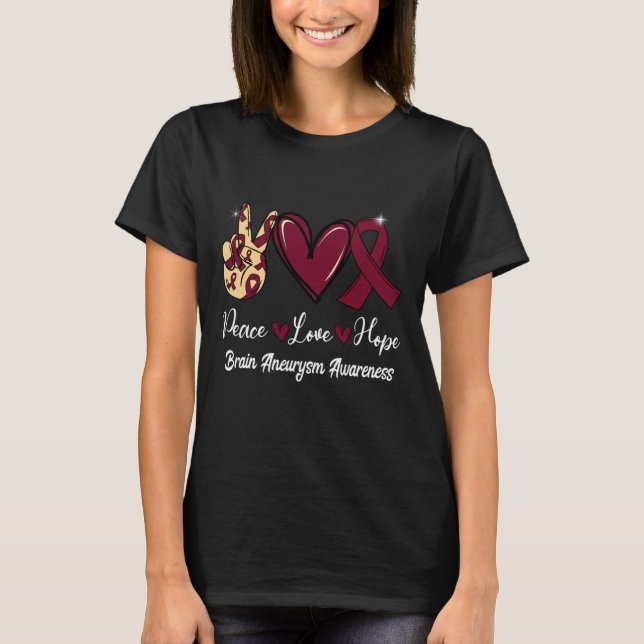 Camiseta Brahim Aneurysm Awareness Peace Love Hope Burgundy (Anverso)
