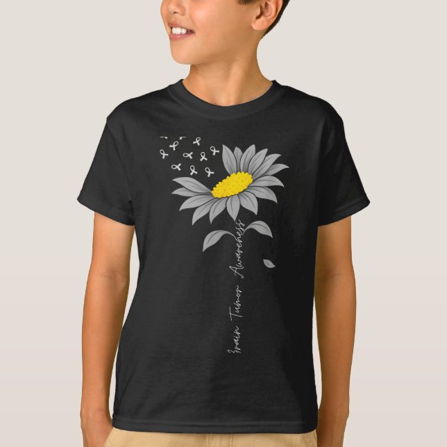 Camiseta Brain tumor awareness sunflower gray ribbon brain (Anverso)