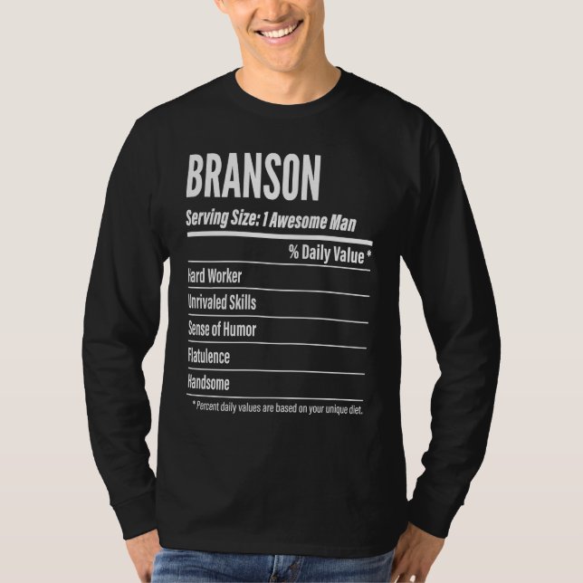 Camiseta Branson  Nutritional Facts Serving Size Calories (Anverso)