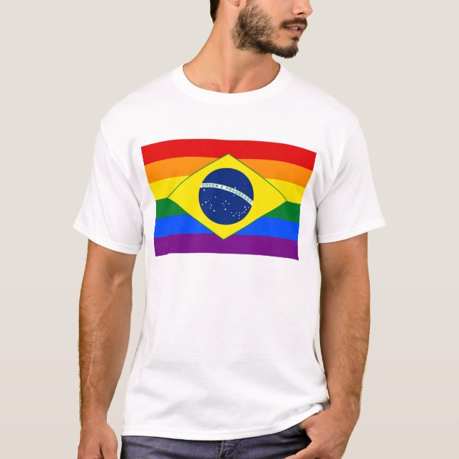 Camiseta Brasil: Camisas con bandera arco iris en el orgull (Anverso)