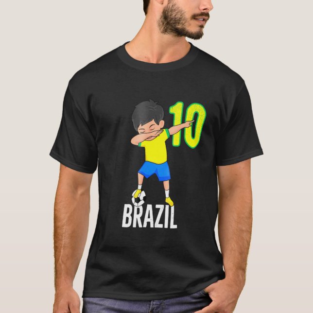 Camiseta Brasil: Fútbol Para Niños Número 10 Dabbing Dab (Anverso)