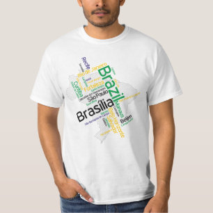 Camiseta Brasil Mapa ciudades de silueta Nombres de Word Cl