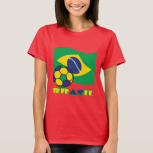 Camiseta Brasileiro Fútbol y Bandera Brasil en portugués
