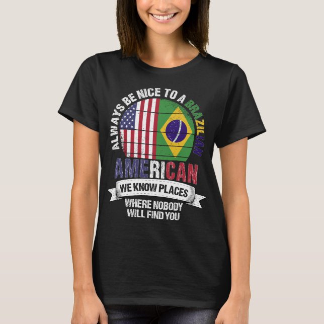Camiseta Brasileño-americano conocemos lugares bandera de B (Anverso)