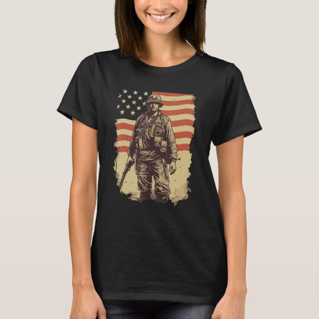 Camiseta Brave Defender Patriotic American Soldier (Anverso)