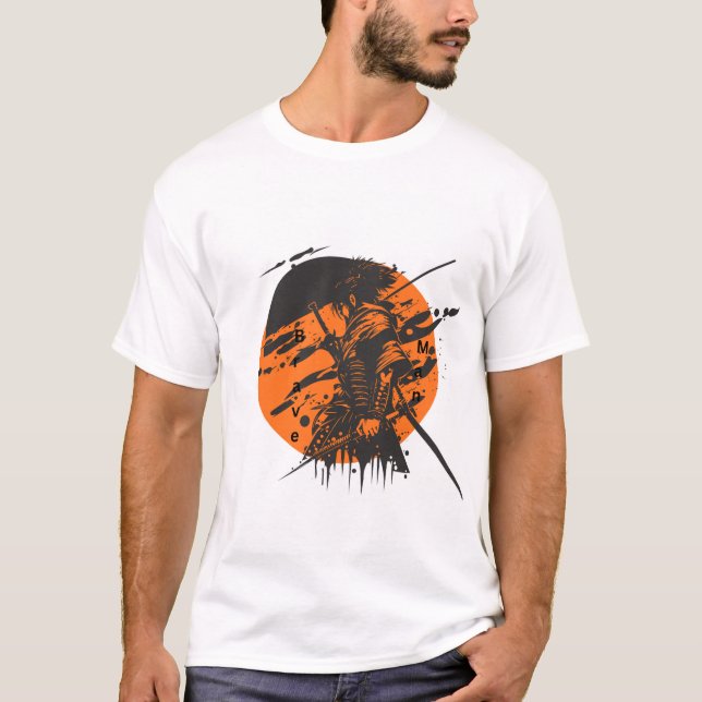 Camiseta  Brave Man Graphic T-Shirt | Black & Orange Design (Anverso)