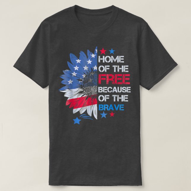 Camiseta Brave Vintage American Flag Sunflower Patriotic 4t (Diseño del anverso)