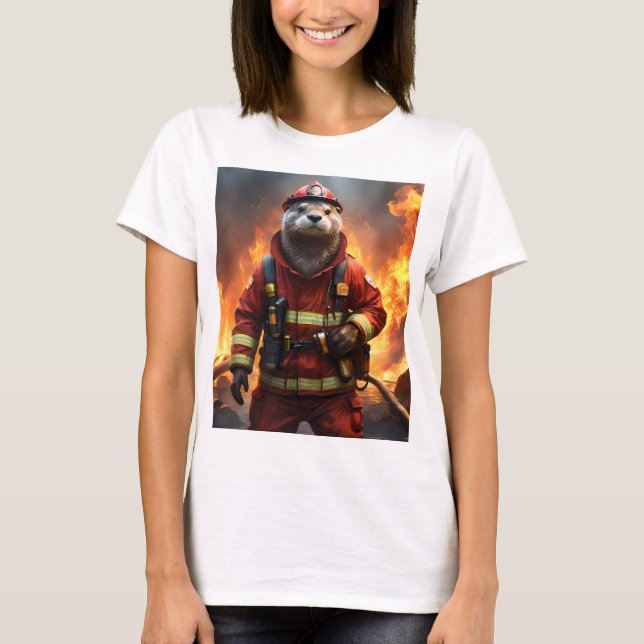 Camiseta **"Braveza Ardiente: La Nutria Bombera"** (Anverso)