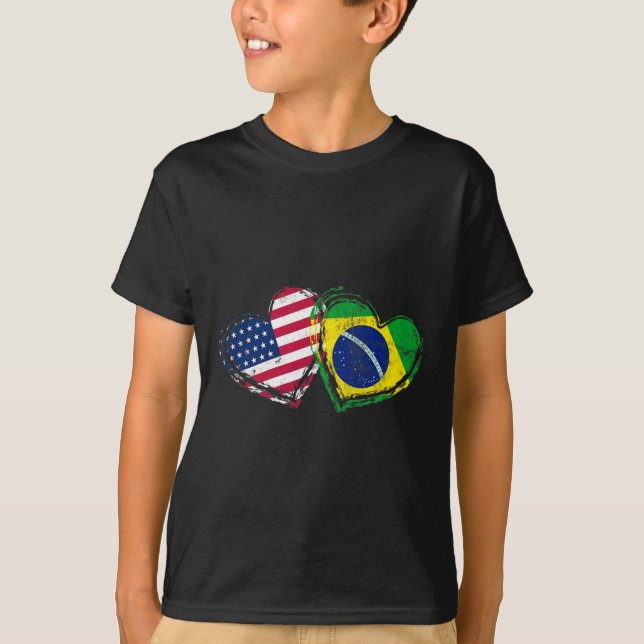 Camiseta Brazil American Flag Heart Brazilian American Love (Anverso)