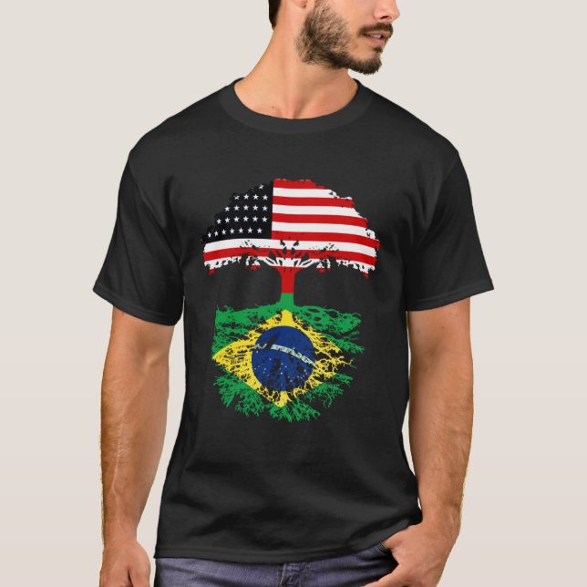 Camiseta Brazil Brasil Roots American Grown  For Men Women  (Anverso)