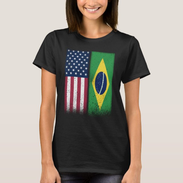 Camiseta Brazil Brazilian American Flags Proud USA Brazil (Anverso)
