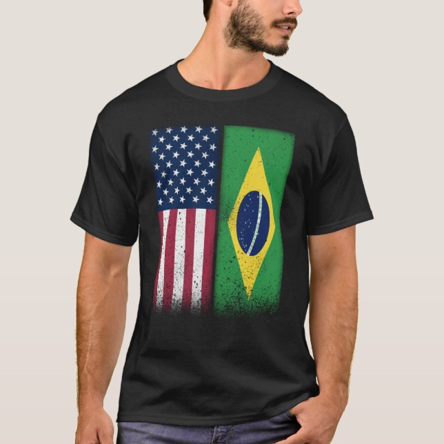 Camiseta Brazil Brazilian American Flags Proud USA Brazil (Anverso)