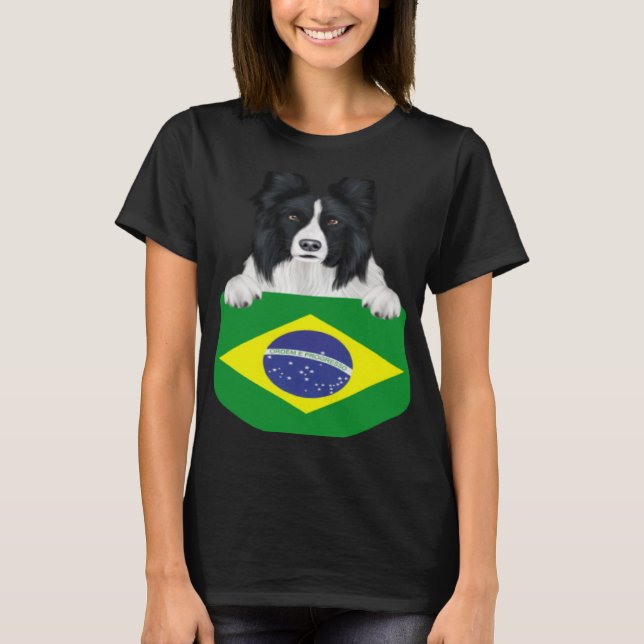 Camiseta Brazil Flag Border Collie Dog In Pocket (Anverso)