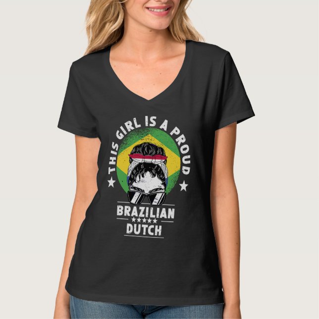 Camiseta Brazil Flag Netherlands Grown Women Girl Citizen P (Anverso)