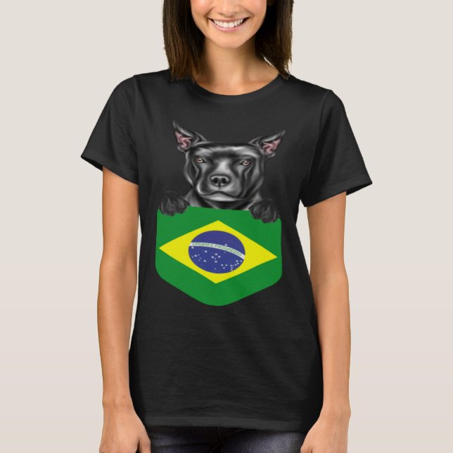 Camiseta Brazil Flag Staffordshire Bull Terrier Dog In Pock (Anverso)