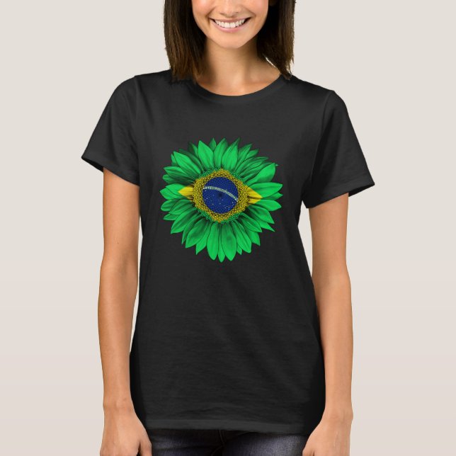 Camiseta Brazil Flag Sunflower Brazilian Roots Proud Patrio (Anverso)