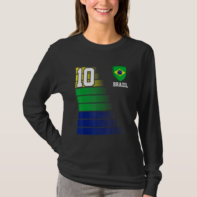 Camiseta Brazil  Number 10 Brazilian Soccer Team Sports (Anverso)