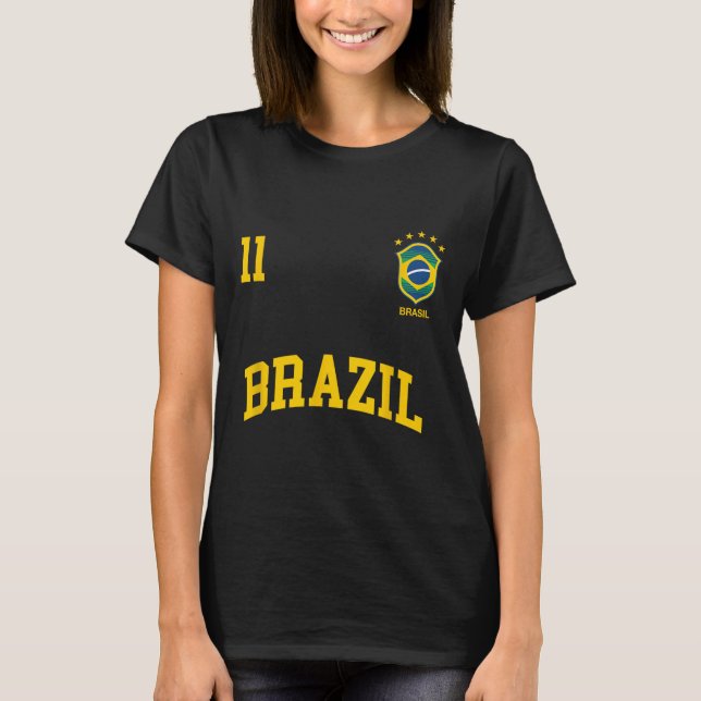 Camiseta Brazil Number 11 Brazilian Soccer Team Sports Shir (Anverso)