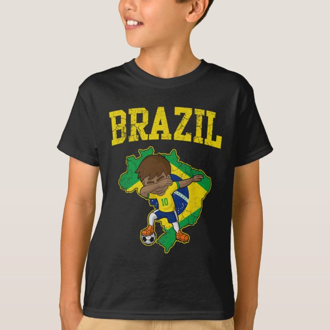 Camiseta Brazil Soccer Boy Brazilian Footll Dabbing Kid Men (Anverso)