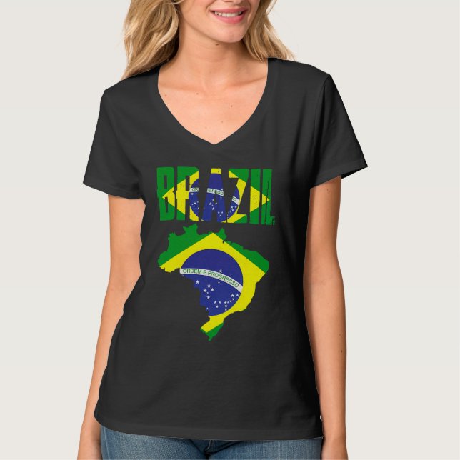 Camiseta Brazilian Brazil Country Map Flag (Anverso)