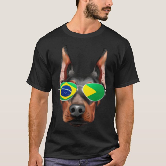 Camiseta Brazilian Flag Doberman Pinscher Dog Brazil Pocket (Anverso)