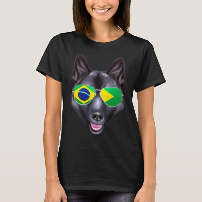 Camiseta Brazilian Flag Norwegian Elkhound Dog Brazil Pocke (Anverso)