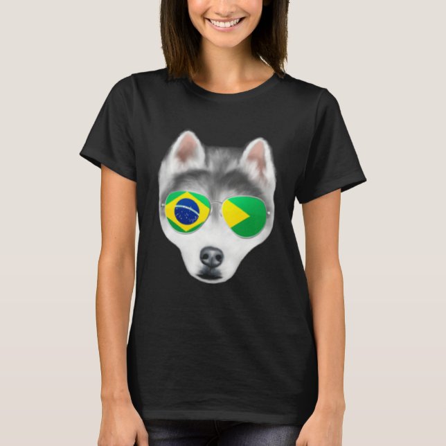 Camiseta Brazilian Flag Siberian Husky Dog Brazil Pocket (Anverso)