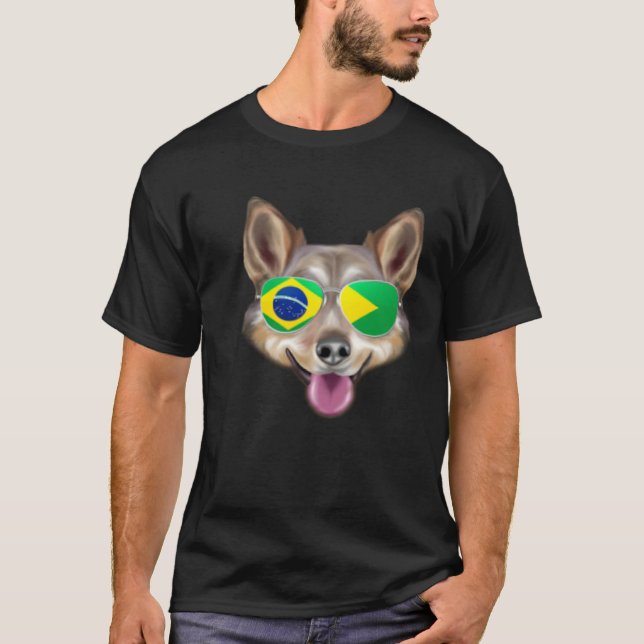 Camiseta Brazilian Flag Swedish Vallhund Dog Brazil Pocket (Anverso)