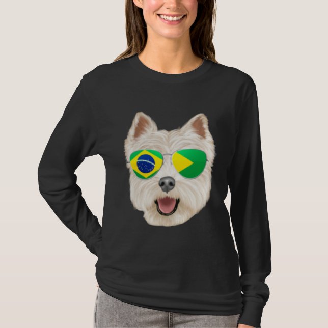 Camiseta Brazilian Flag West Highland White Terrier Dog Bra (Anverso)