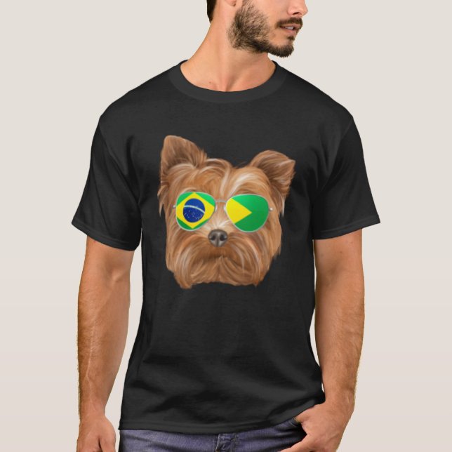 Camiseta Brazilian Flag Yorkshire Terrier Dog Brazil Pocket (Anverso)