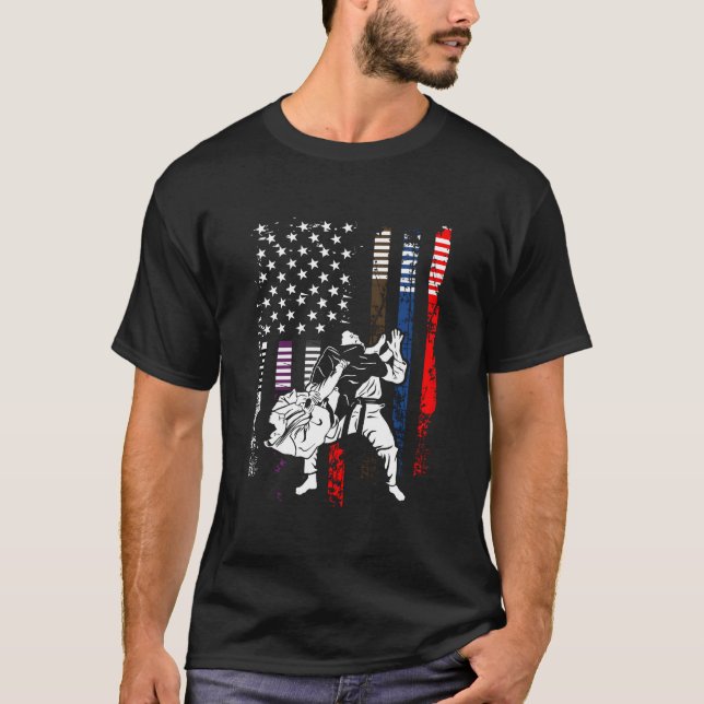 Camiseta Brazilian Jiu Jitsu American Flag Mial Grappling (Anverso)