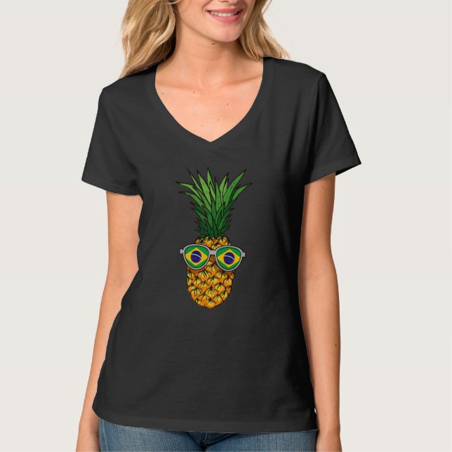 Camiseta Brazilian Pineapple Brazil Flag Sunglasses Summer  (Anverso)