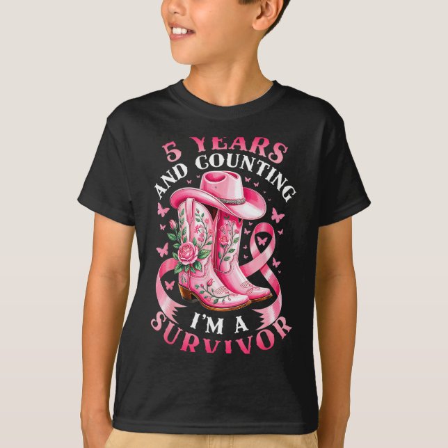Camiseta Breast Cancer 5 Years Survivor Nk Ribbon Cowgirl G (Anverso)