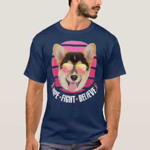 Camiseta Breast Cancer Awareness Corgi Dog Pink Ribbon Hope