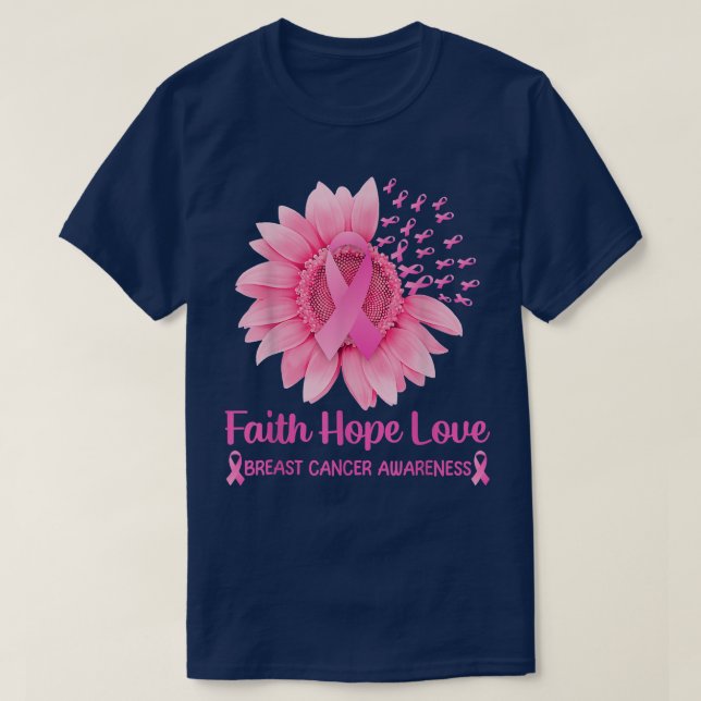 Camiseta Breast Cancer Awareness Cute Pink Sunflower Faith  (Diseño del anverso)